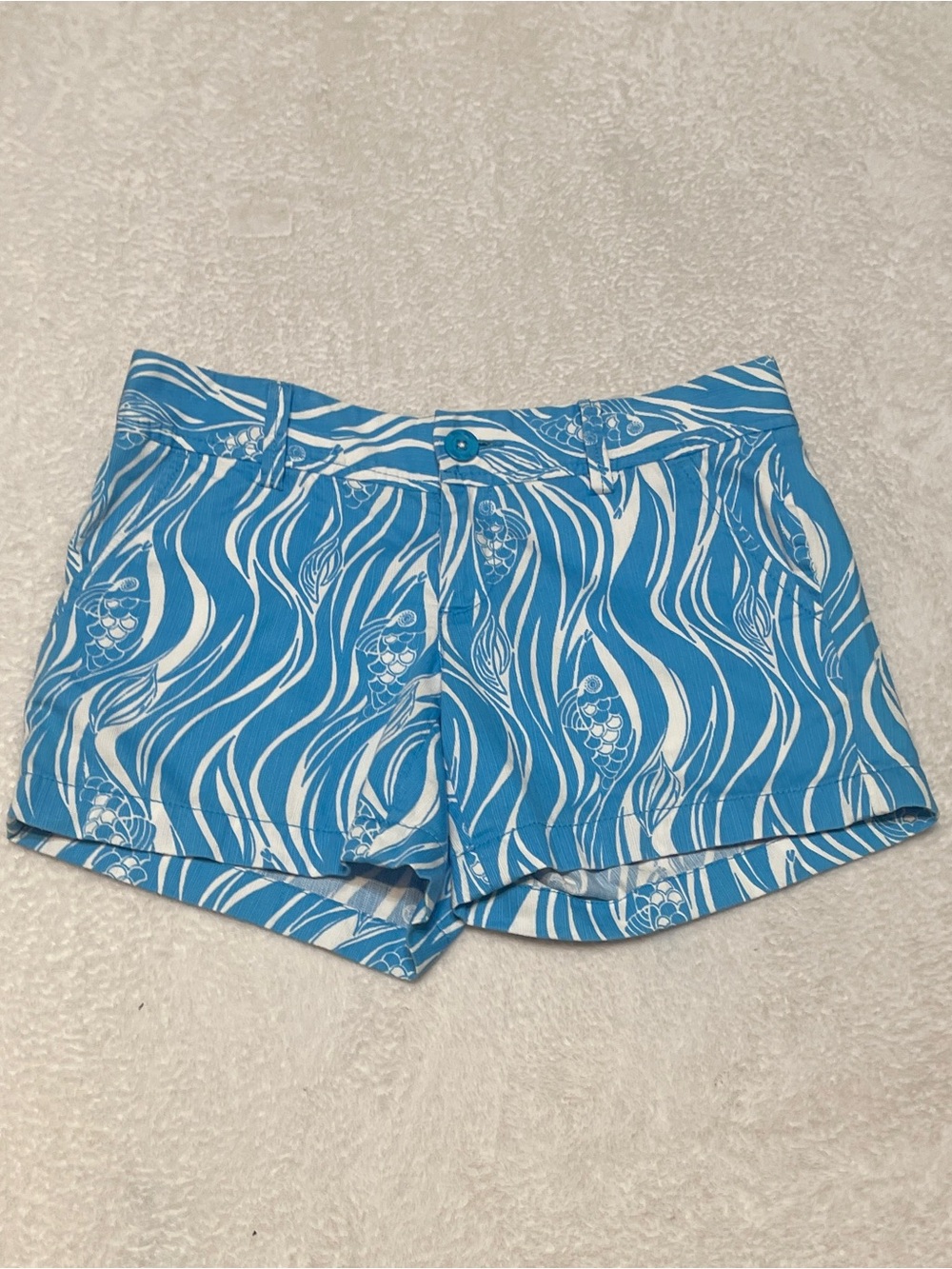 Lilly Pulitzer Callahan Blue White Joe Fish Summer Preppy Short Women's 2